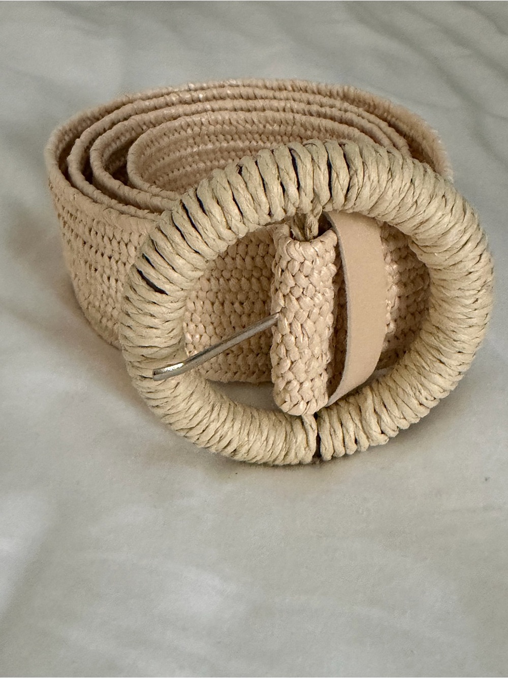 Woven Rope Round Buckle Belt in Beige NWOT
